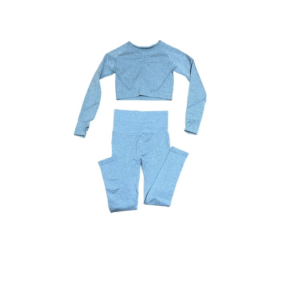 Scrunch Butt Leggings And Matching Crop Top Sz Xs Baby Blue